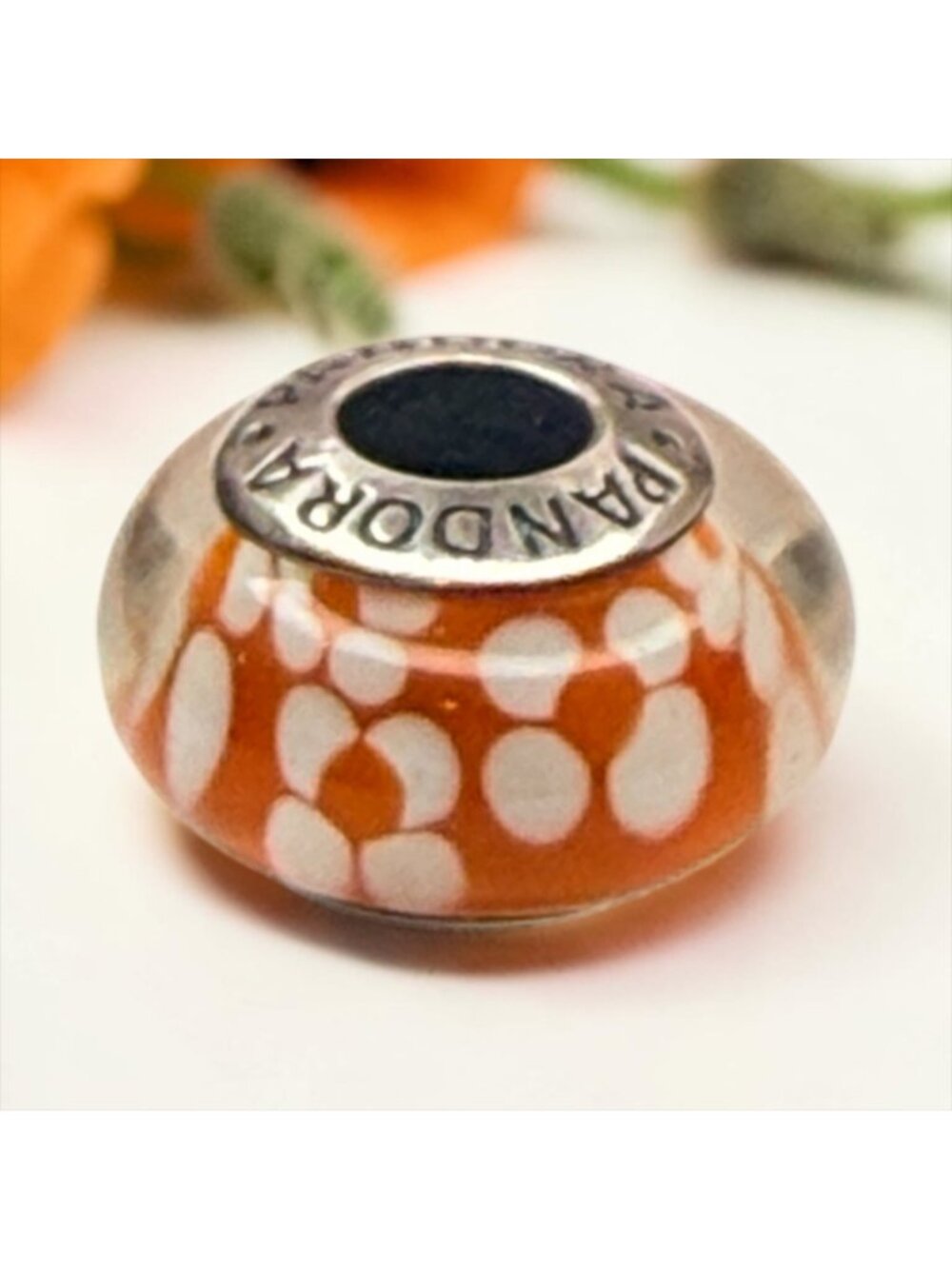 Pandora Retired XL Orange Blossoms Murano Glass Charm 790751
